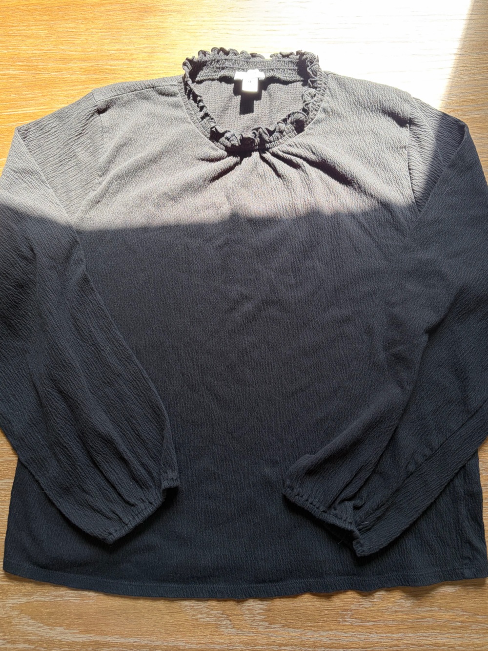 J. Crew Black Ruffle Neck Long-Sleeve Top - Picture 4 of 4